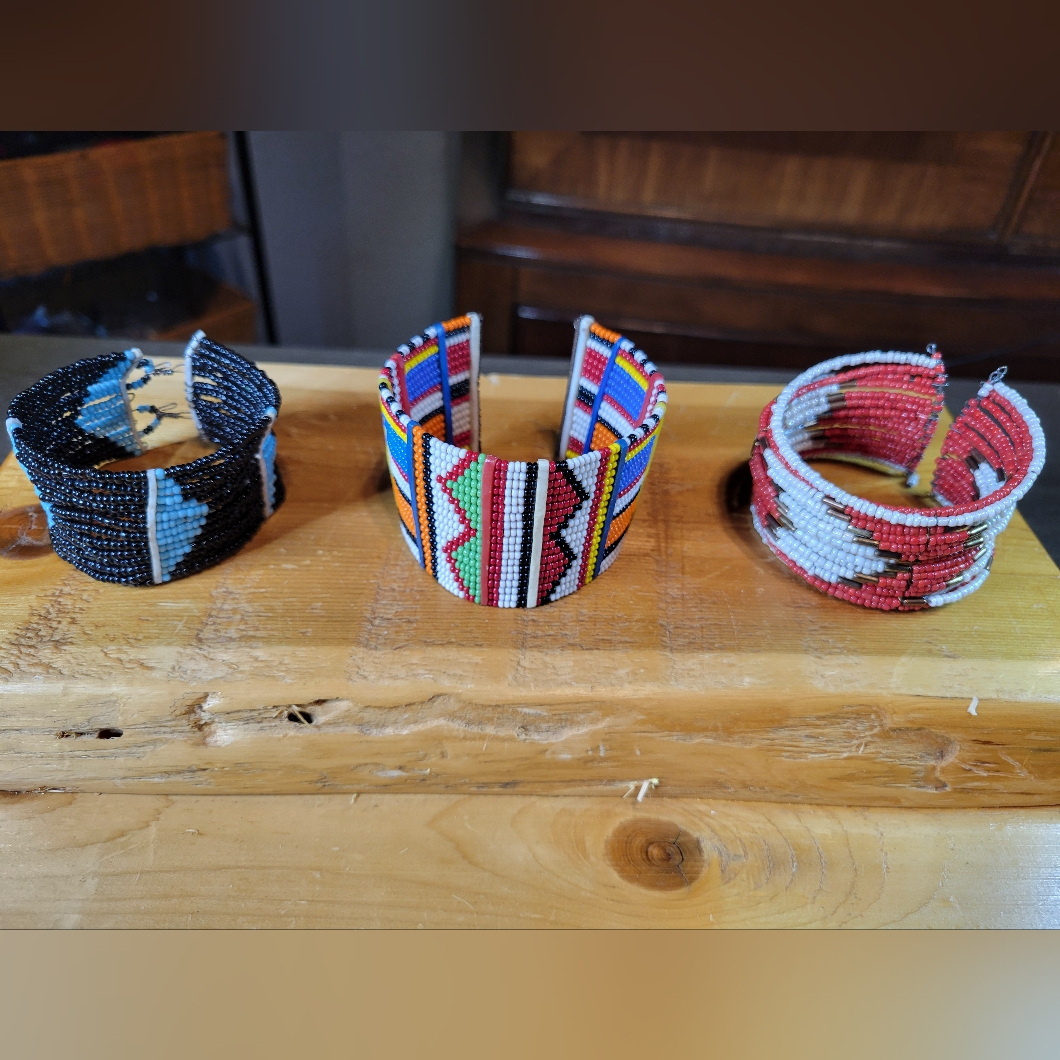 Set Of 3 Handmade Seed Bead Bracelets Costume Jewelry Wide Cuffs Multicolor